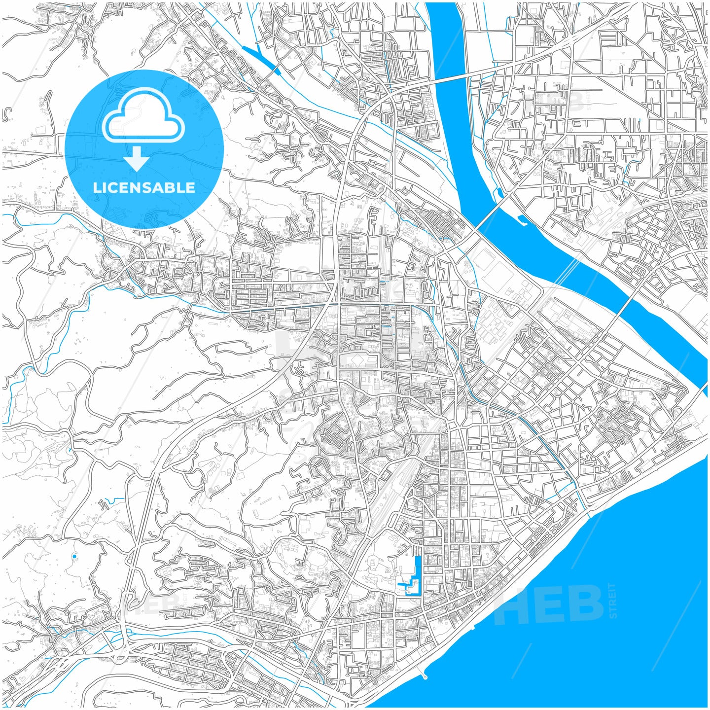 Odawara, Kanagawa, Japan, city map with high quality roads.