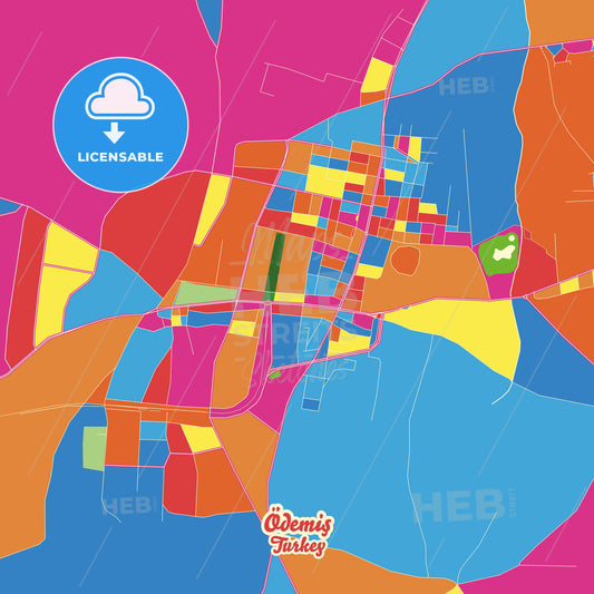 Ödemiş, Turkey Crazy Colorful Street Map Poster Template - HEBSTREITS Sketches