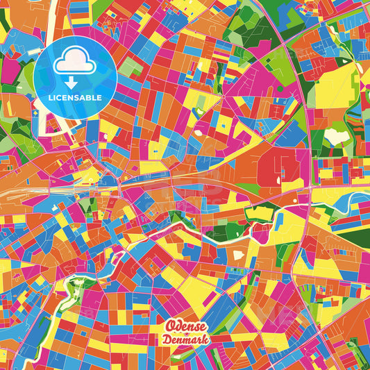 Odense, Denmark Crazy Colorful Street Map Poster Template - HEBSTREITS Sketches