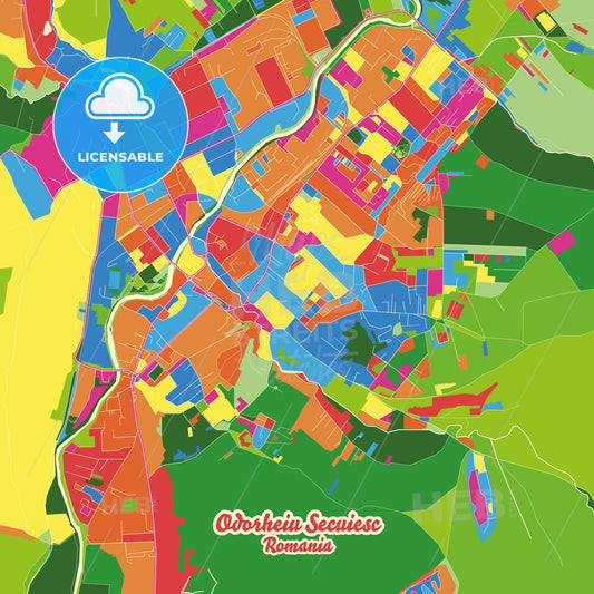 Odorheiu Secuiesc, Romania Crazy Colorful Street Map Poster Template - HEBSTREITS Sketches