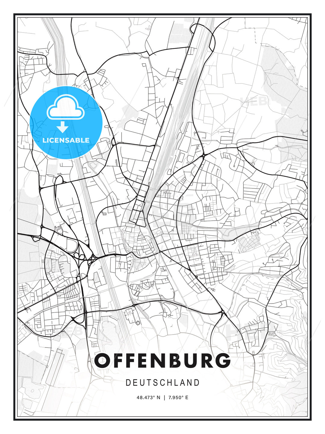 Offenburg, Germany, Modern Print Template in Various Formats - HEBSTREITS Sketches