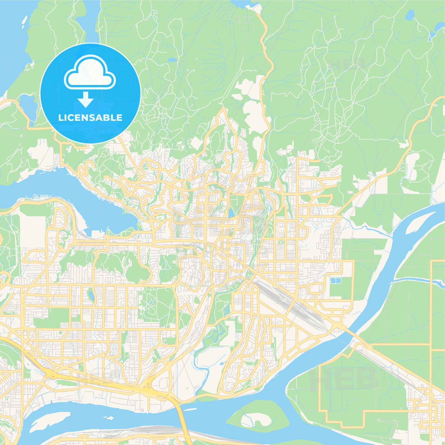Empty vector map of Coquitlam, British Columbia, Canada