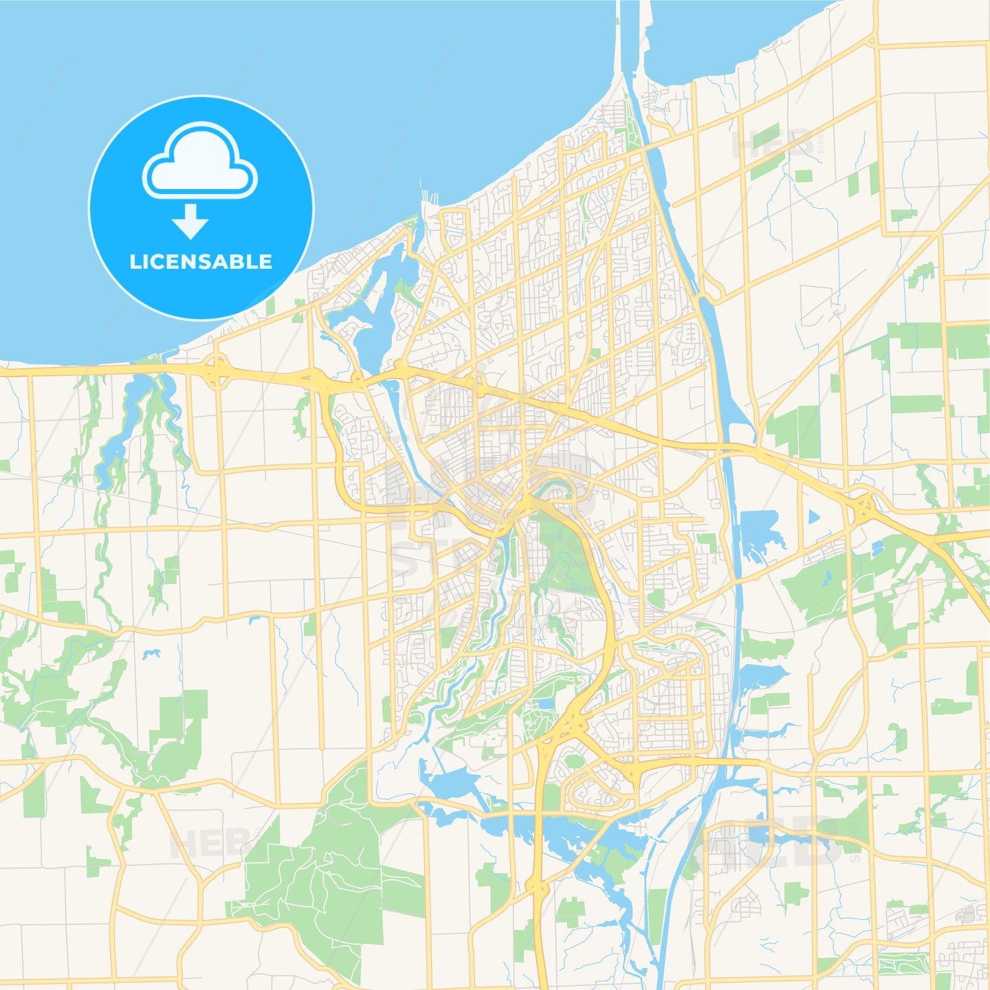 Empty vector map of St. Catharines, Ontario, Canada
