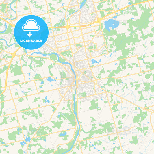 Empty vector map of Cambridge, Ontario, Canada