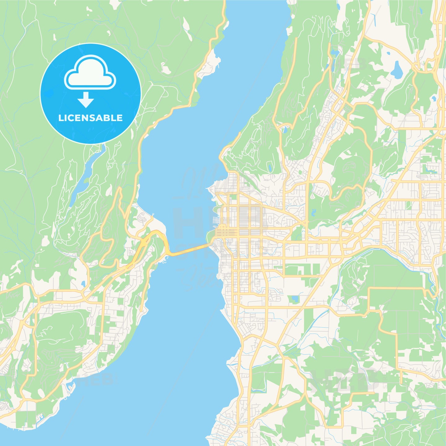 Empty vector map of Kelowna, British Columbia, Canada