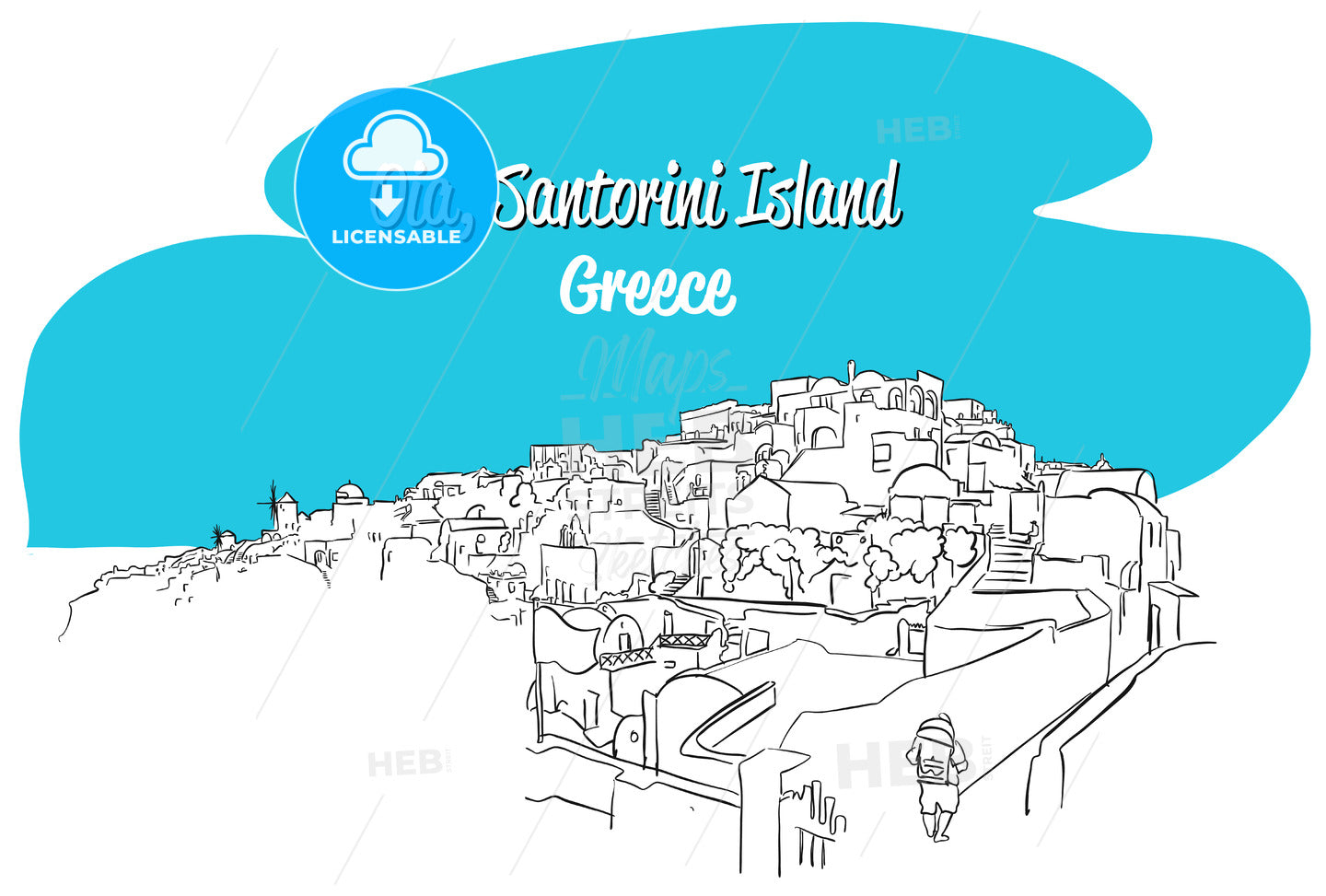 Oia, Santorini Island Greece Sketch – instant download