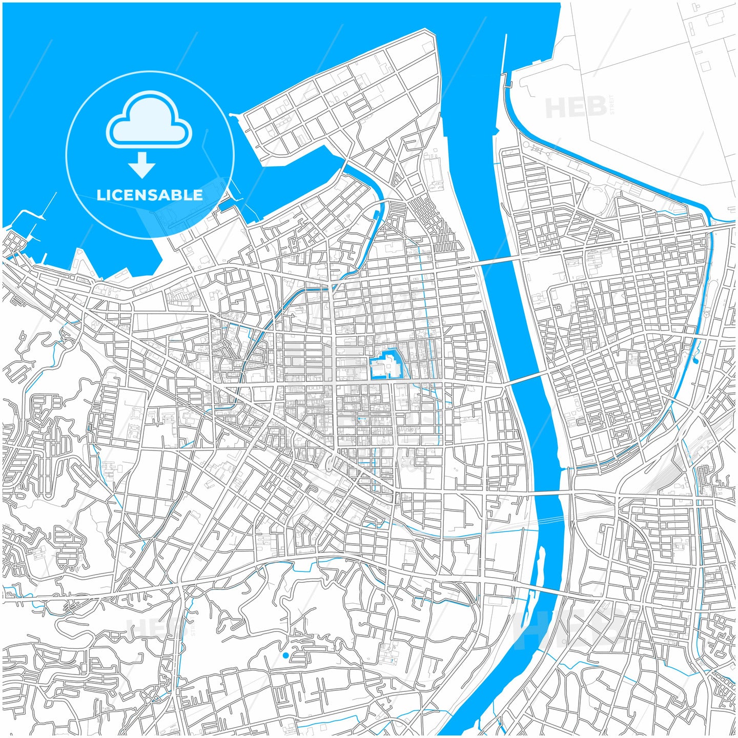 Ōita, Ōita, Japan, city map with high quality roads.