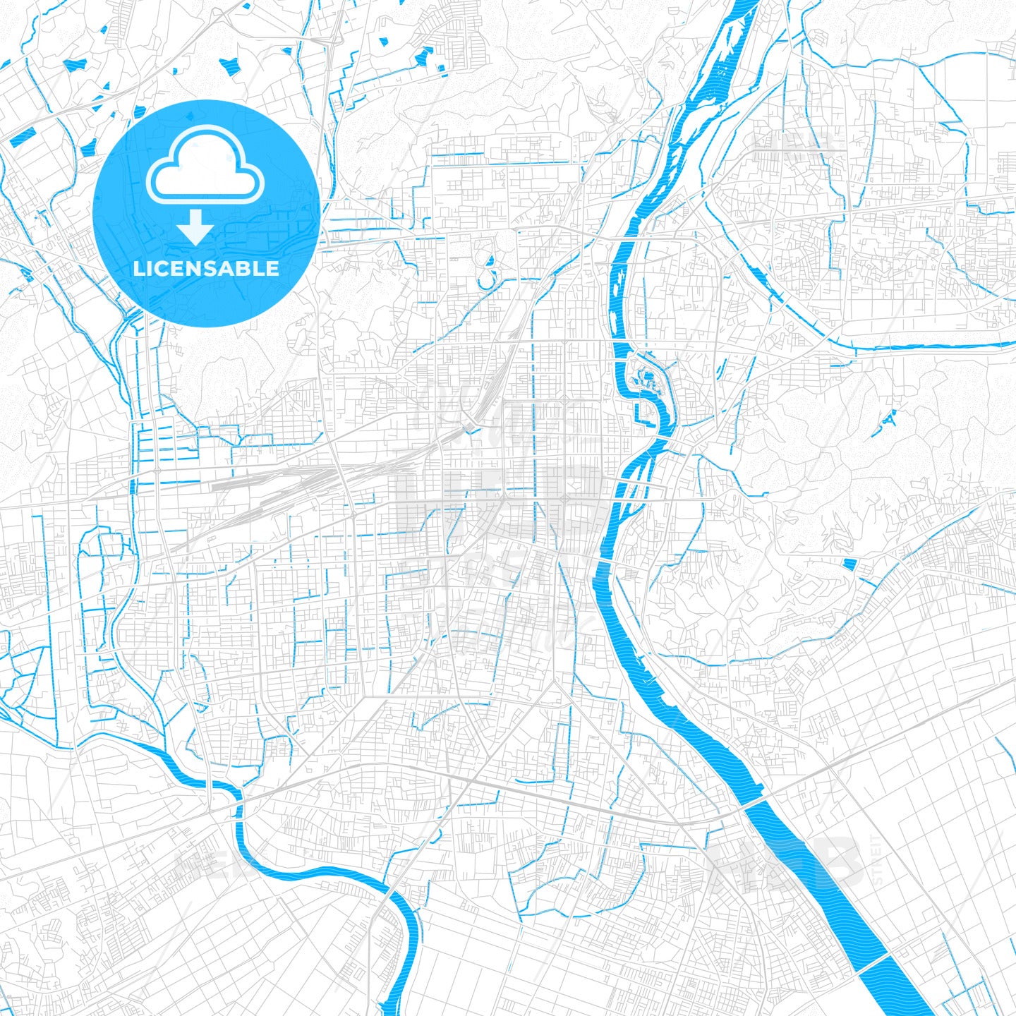 Okayama, Japan PDF vector map with water in focus
