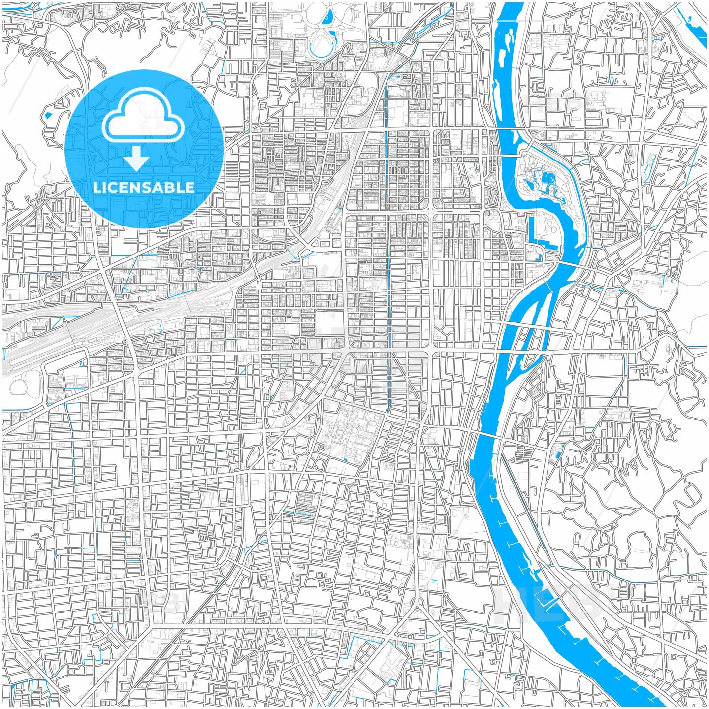 Okayama, Okayama, Japan, city map with high quality roads.