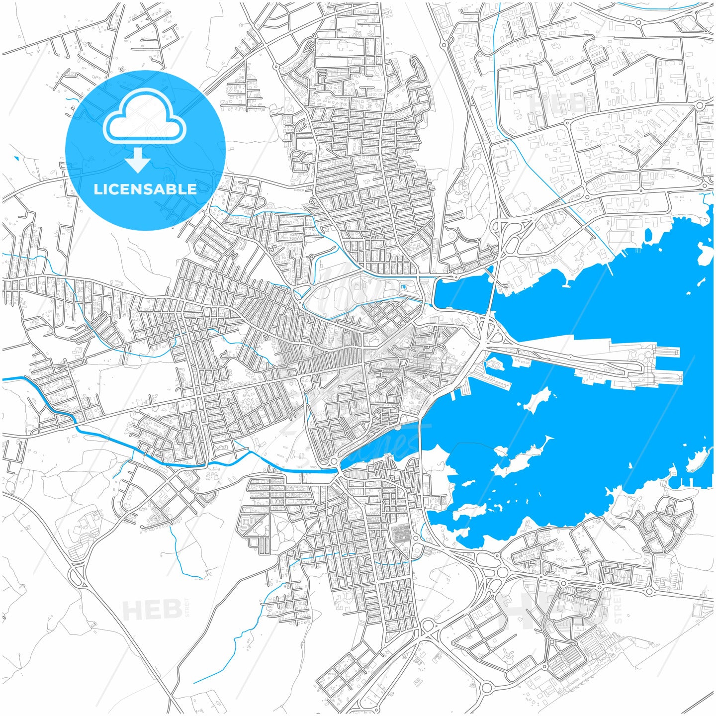 Olbia, Sardinia, Italy, city map with high quality roads.