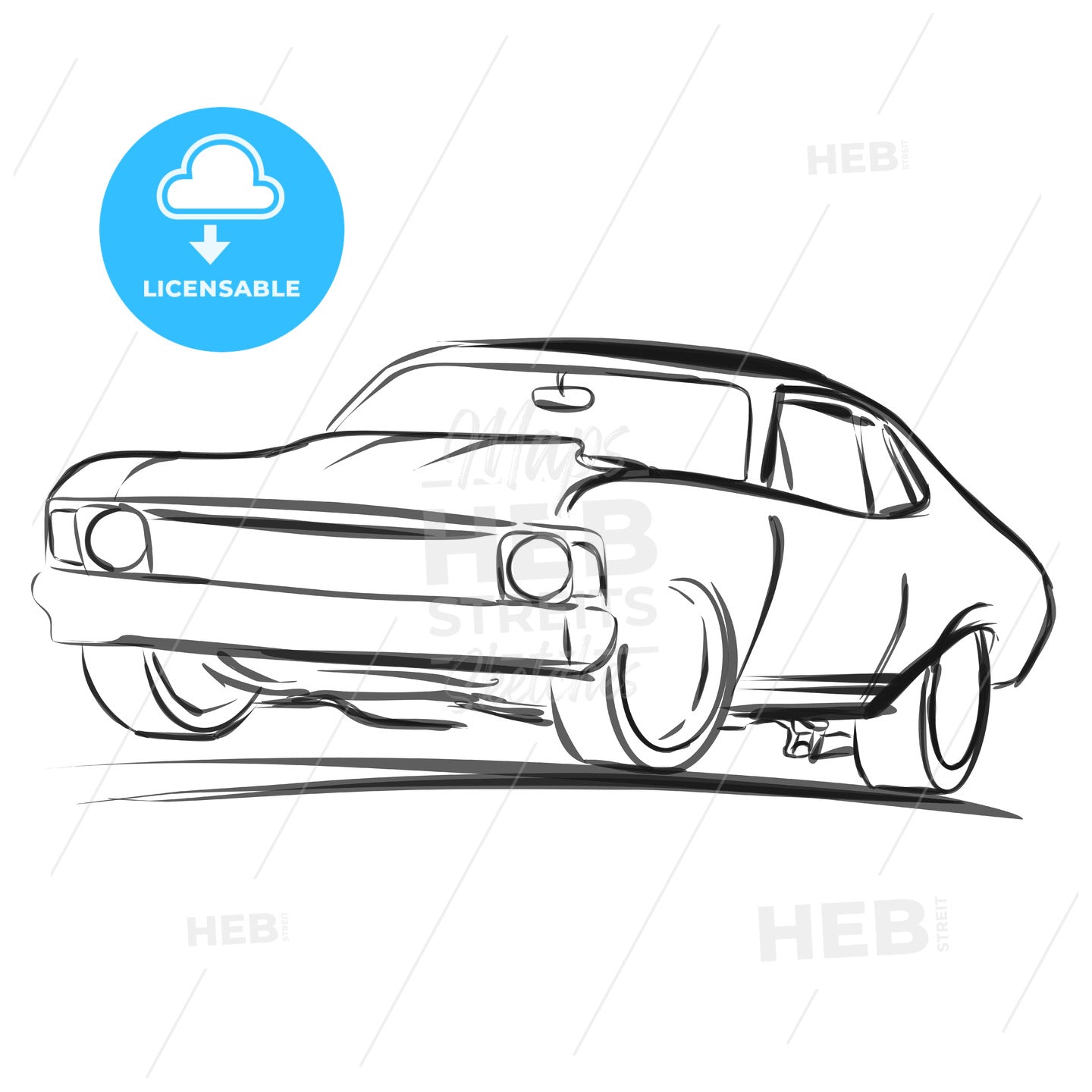 Old Muscle Car Outline Sketch – instant download