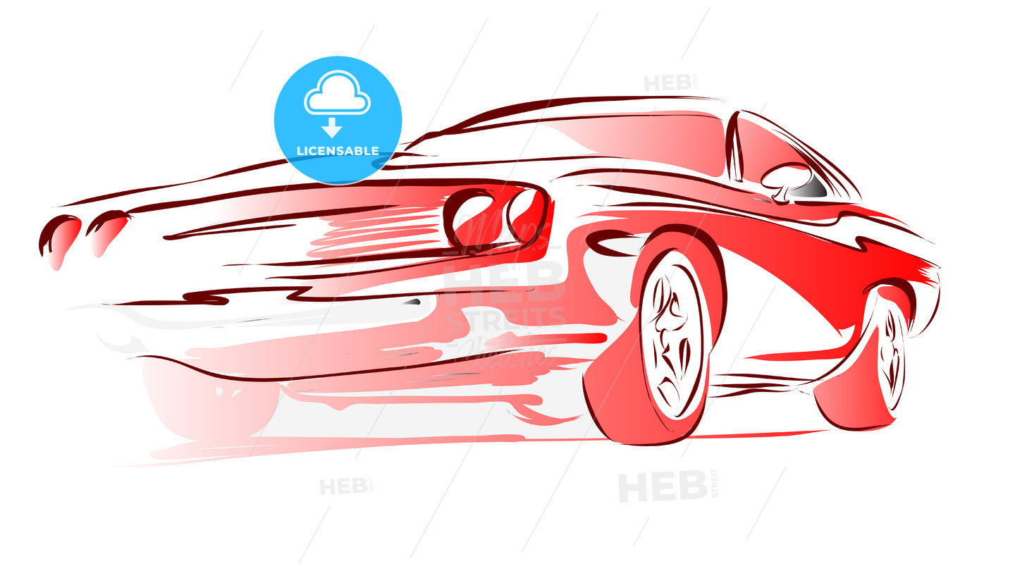Old Muscle Car, Vector Outline Colored Sketch – instant download