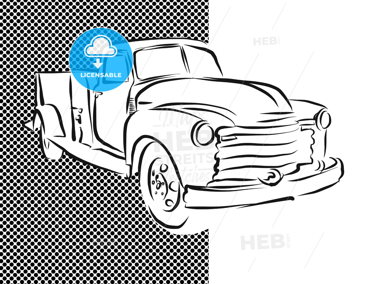 Old Pickup Truck Hand Drawn Artwork – instant download