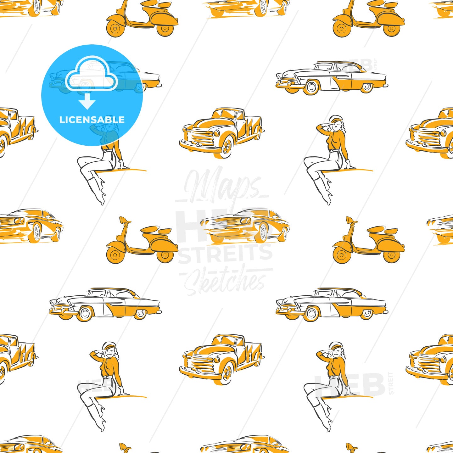 Old transportation signs seamless pattern – instant download