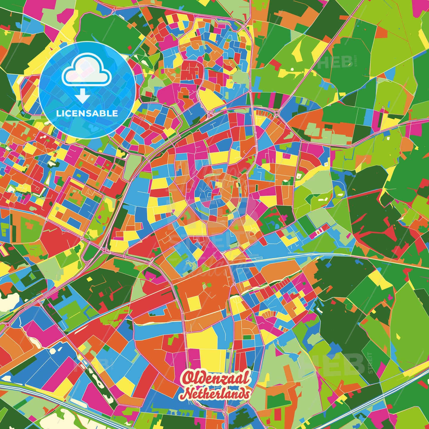 Oldenzaal, Netherlands Crazy Colorful Street Map Poster Template - HEBSTREITS Sketches