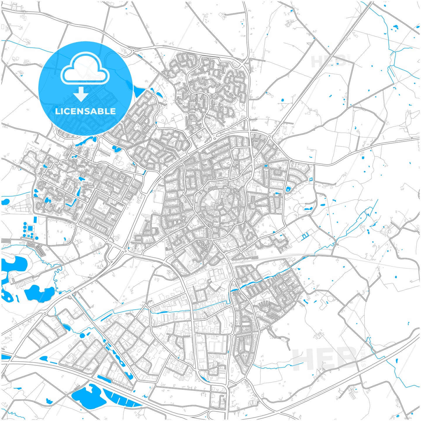 Oldenzaal, Overijssel, Netherlands, city map with high quality roads.