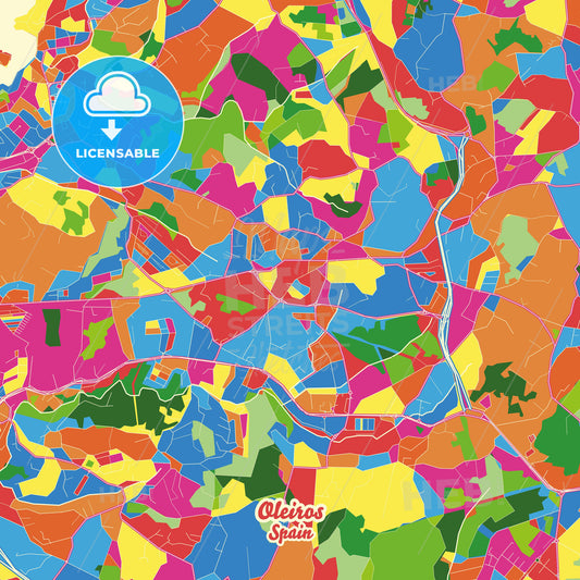 Oleiros, Spain Crazy Colorful Street Map Poster Template - HEBSTREITS Sketches
