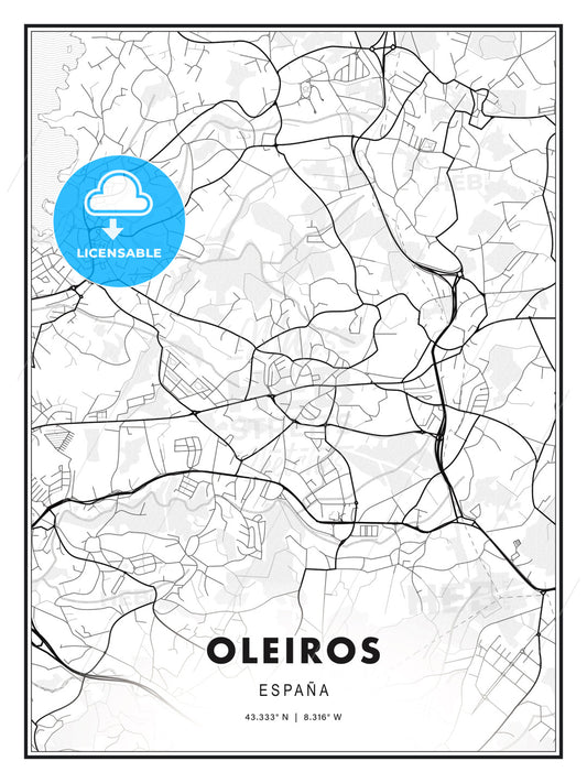 Oleiros, Spain, Modern Print Template in Various Formats - HEBSTREITS Sketches