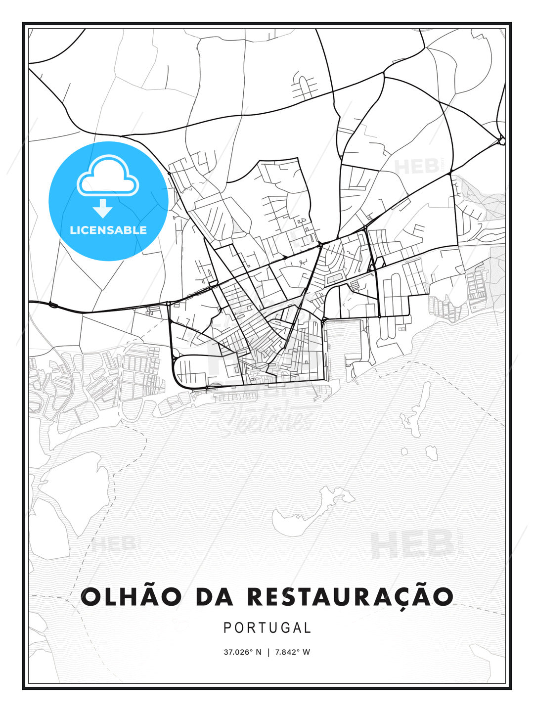 Olhão da Restauração, Portugal, Modern Print Template in Various Formats - HEBSTREITS Sketches