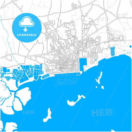 Olhão da Restauração, Faro, Portugal, city map with high quality roads.