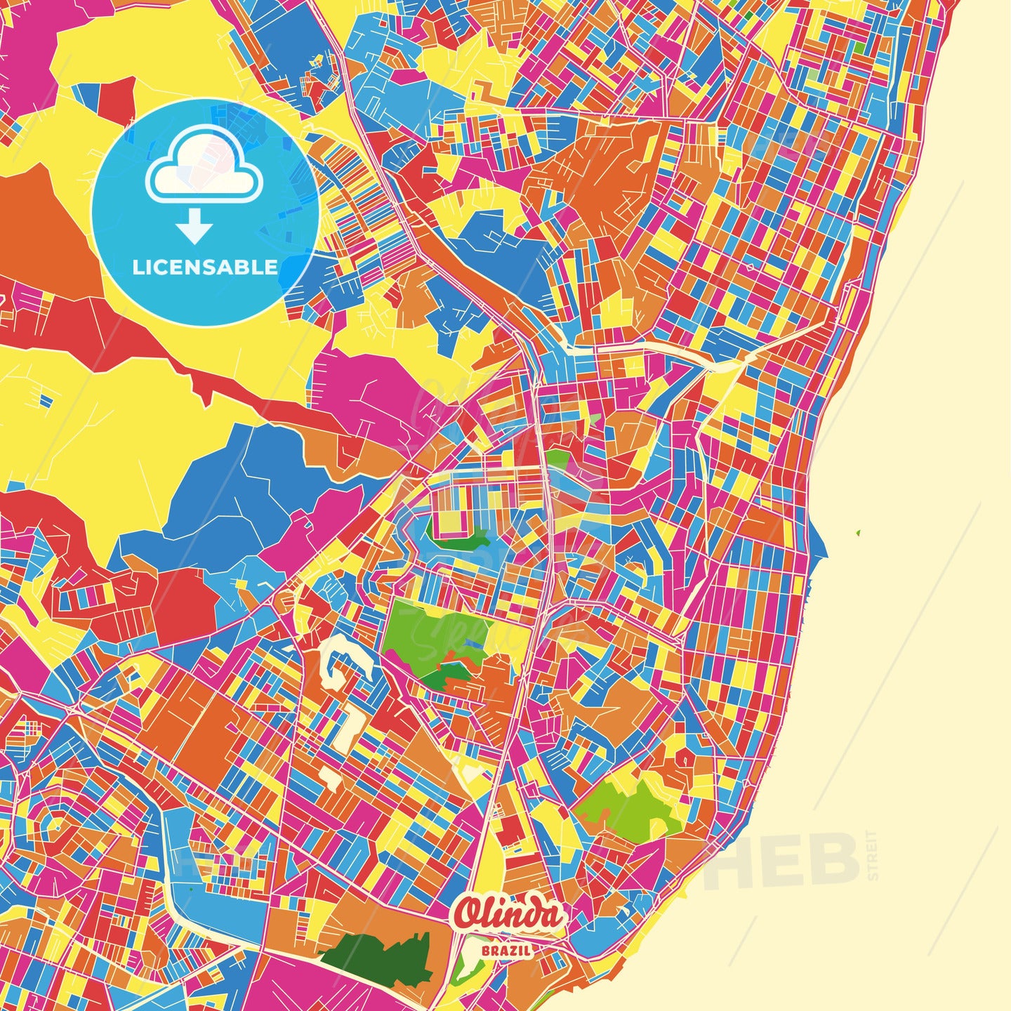 Olinda, Brazil Crazy Colorful Street Map Poster Template - HEBSTREITS Sketches