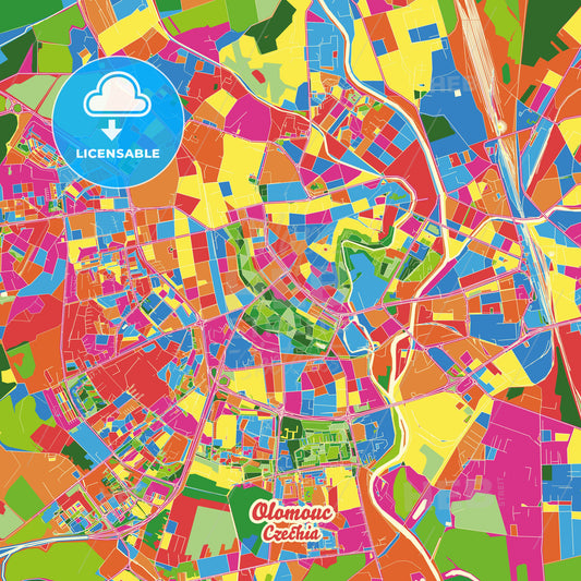 Olomouc, Czechia Crazy Colorful Street Map Poster Template - HEBSTREITS Sketches