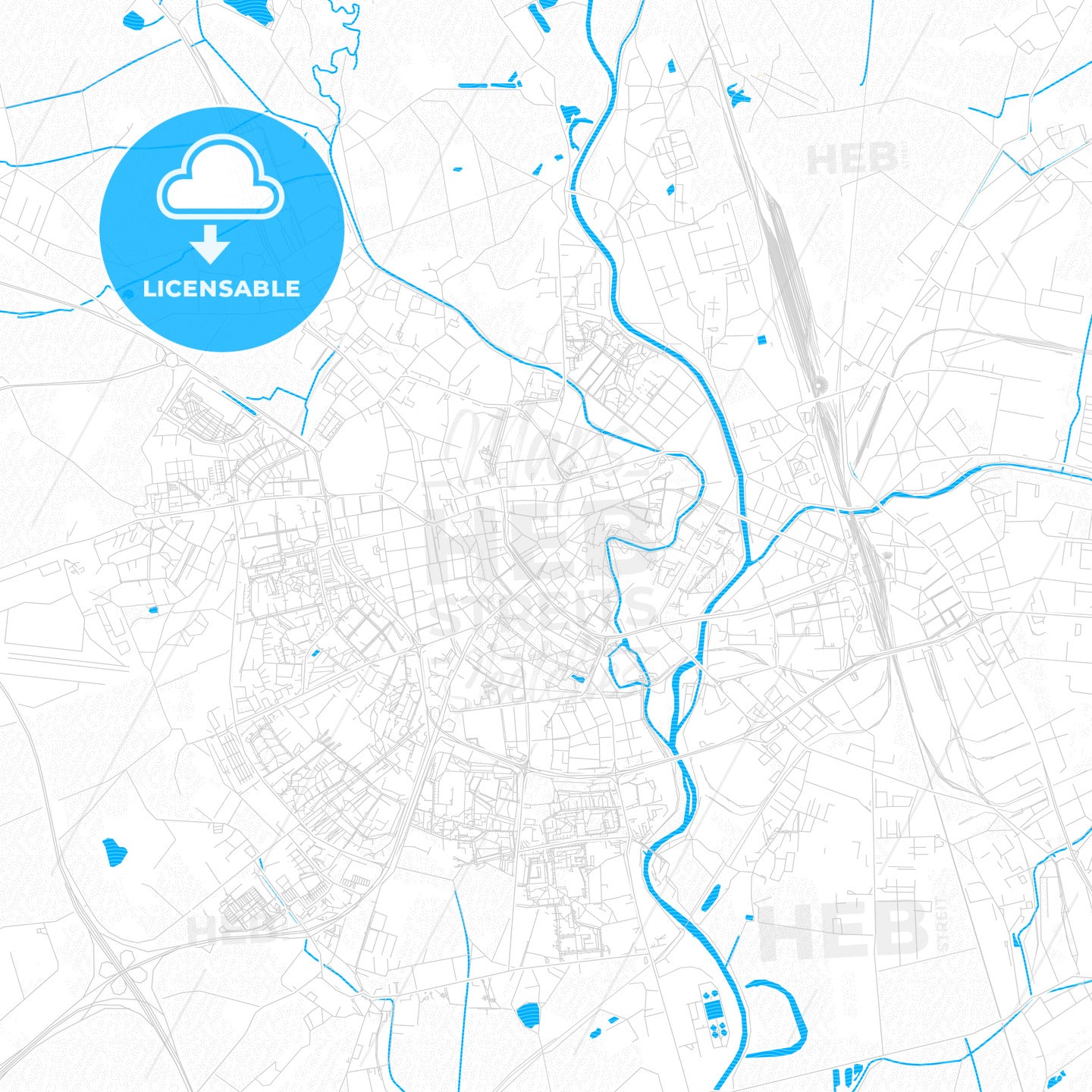Olomouc, Czechia PDF vector map with water in focus