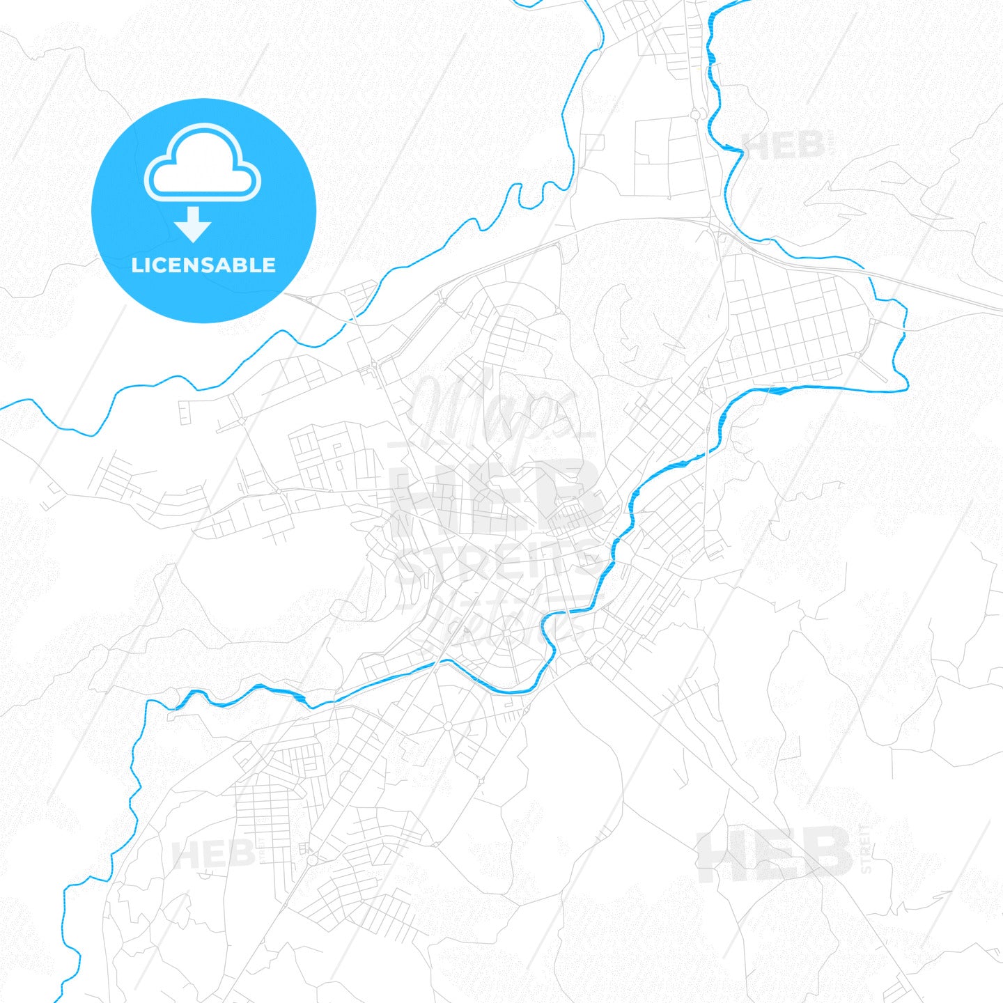 Olot, Spain PDF vector map with water in focus