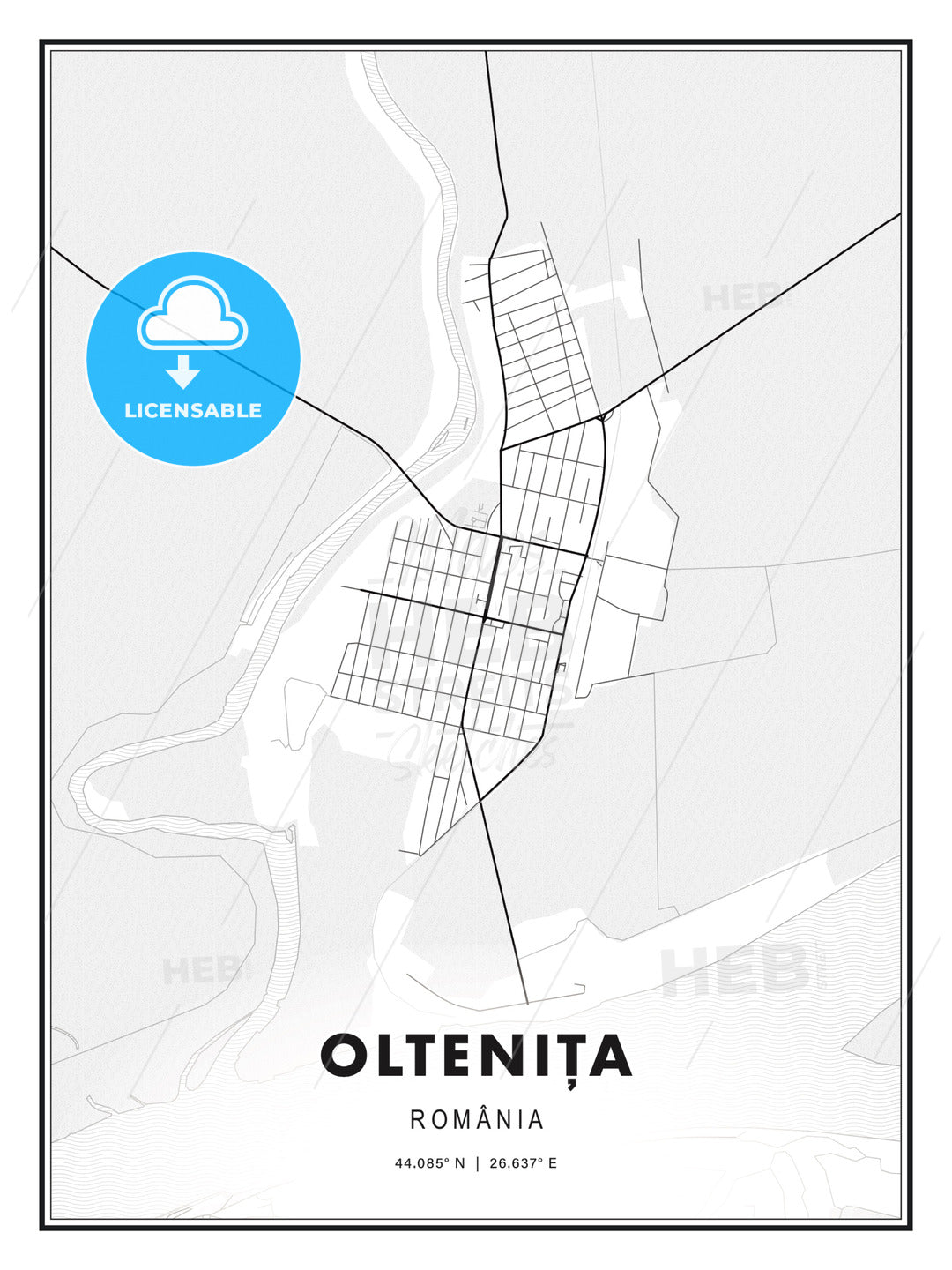 Oltenița, Romania, Modern Print Template in Various Formats - HEBSTREITS Sketches