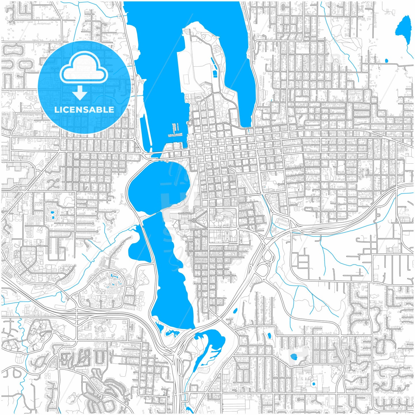 Olympia, Washington, United States, city map with high quality roads.