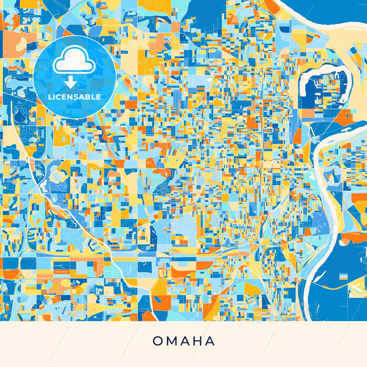 Omaha colorful map poster template
