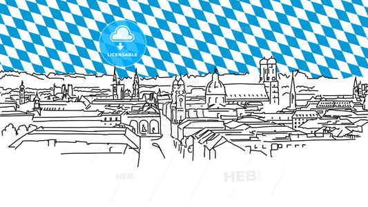 On the roofs of Munich, Vector Outline Sketch – instant download