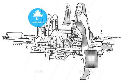 On the roofs of Munich, Vector Outline Sketch – instant download