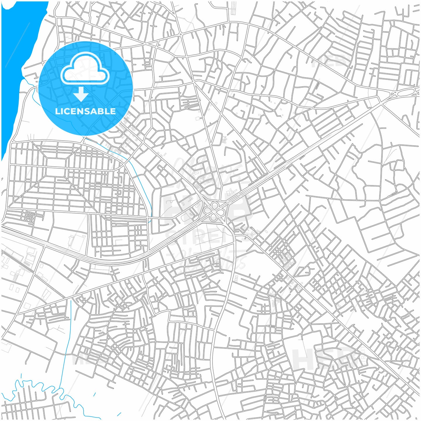 Onitsha, Nigeria, city map with high quality roads.