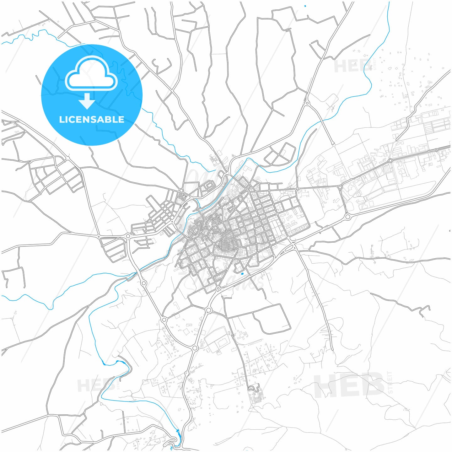 Ontinyent, Valencia, Spain, city map with high quality roads.