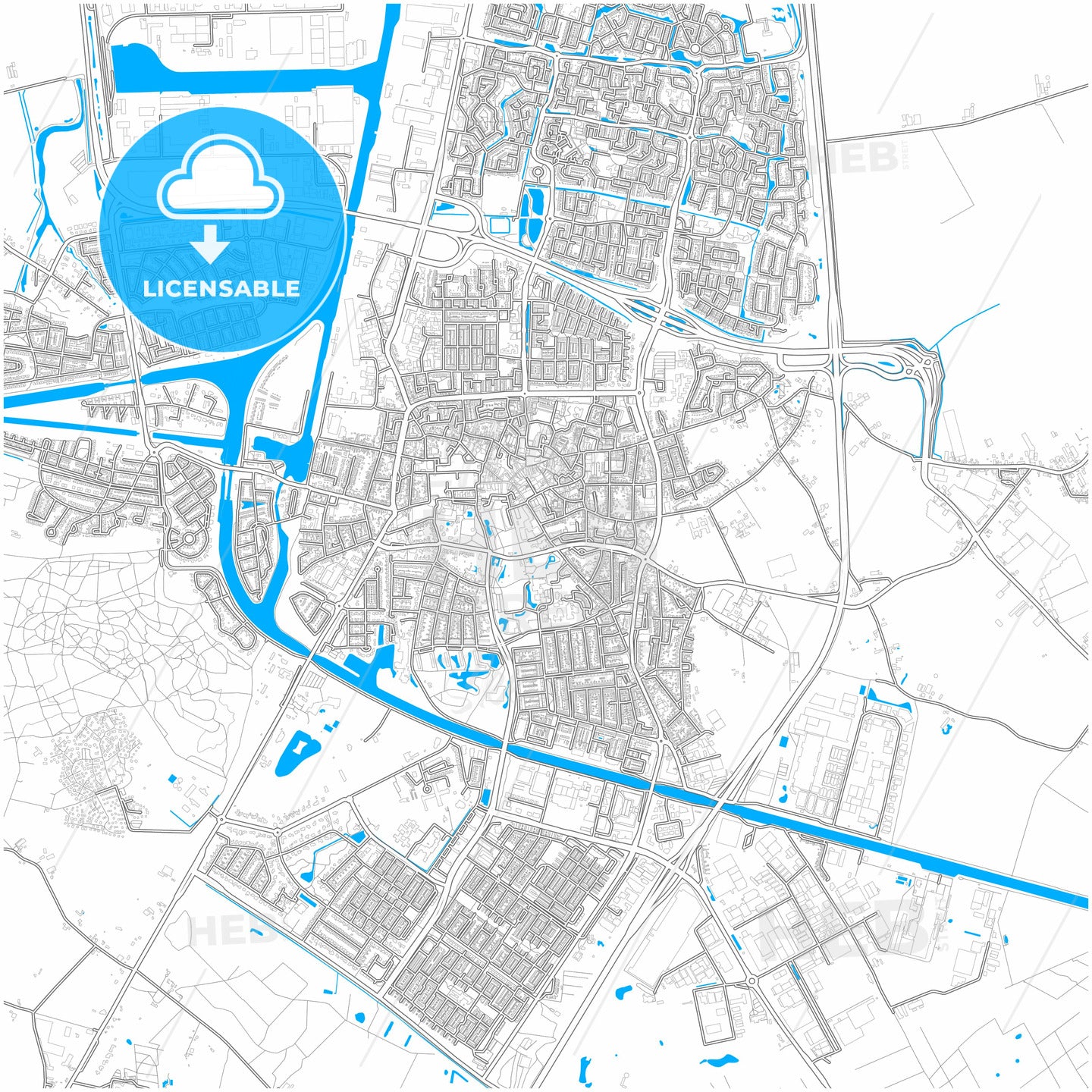 Oosterhout, North Brabant, Netherlands, city map with high quality roads.