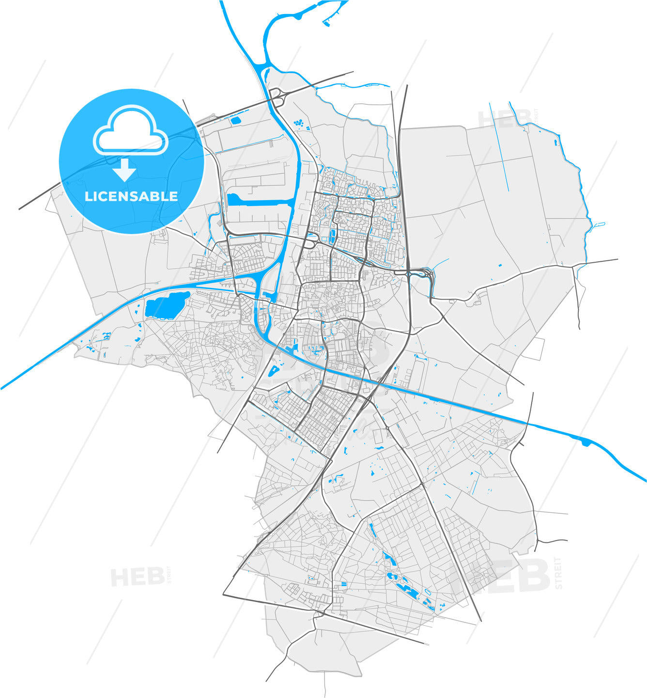 Oosterhout, North Brabant, Netherlands, high quality vector map