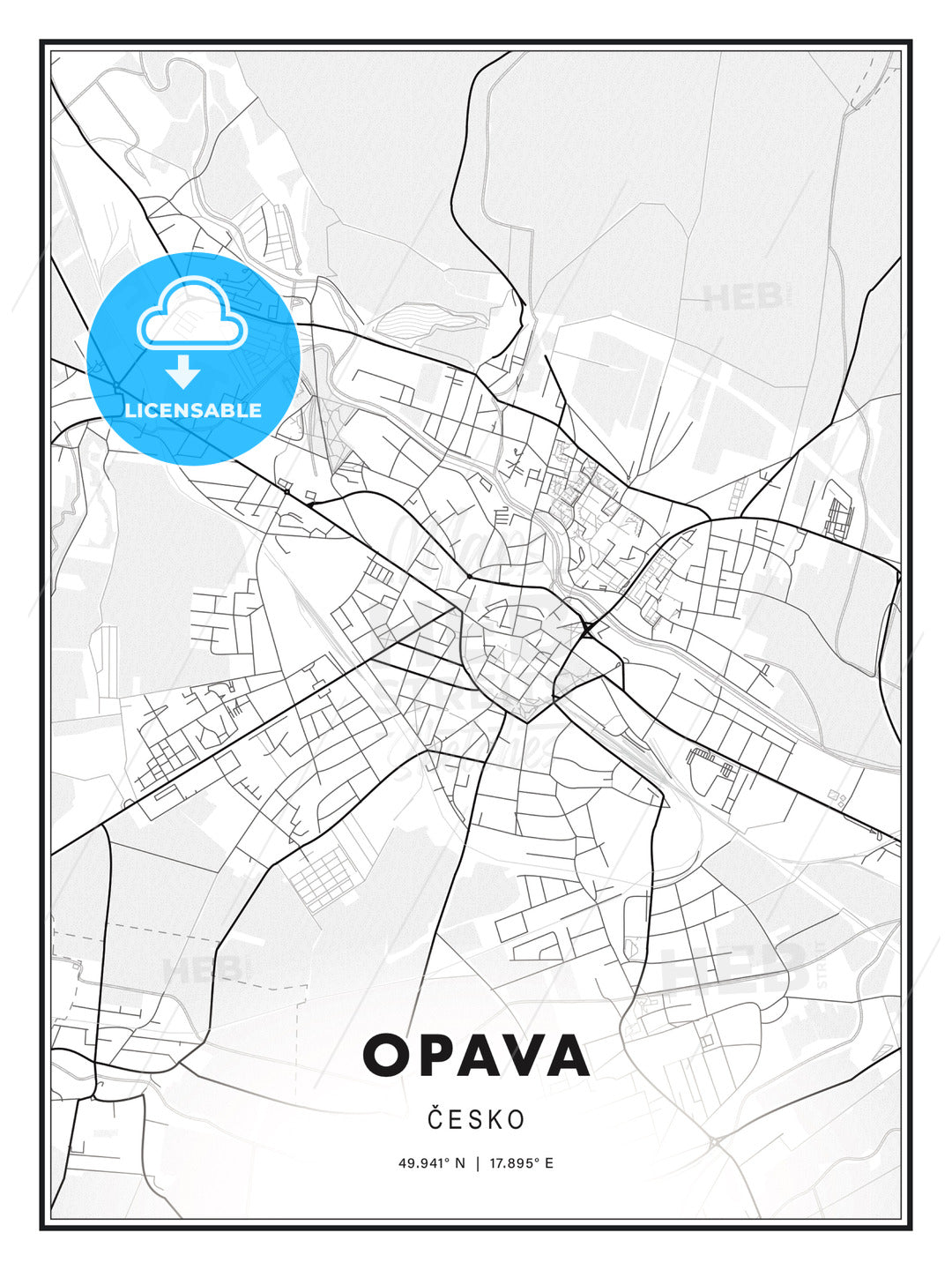 Opava, Czechia, Modern Print Template in Various Formats - HEBSTREITS Sketches