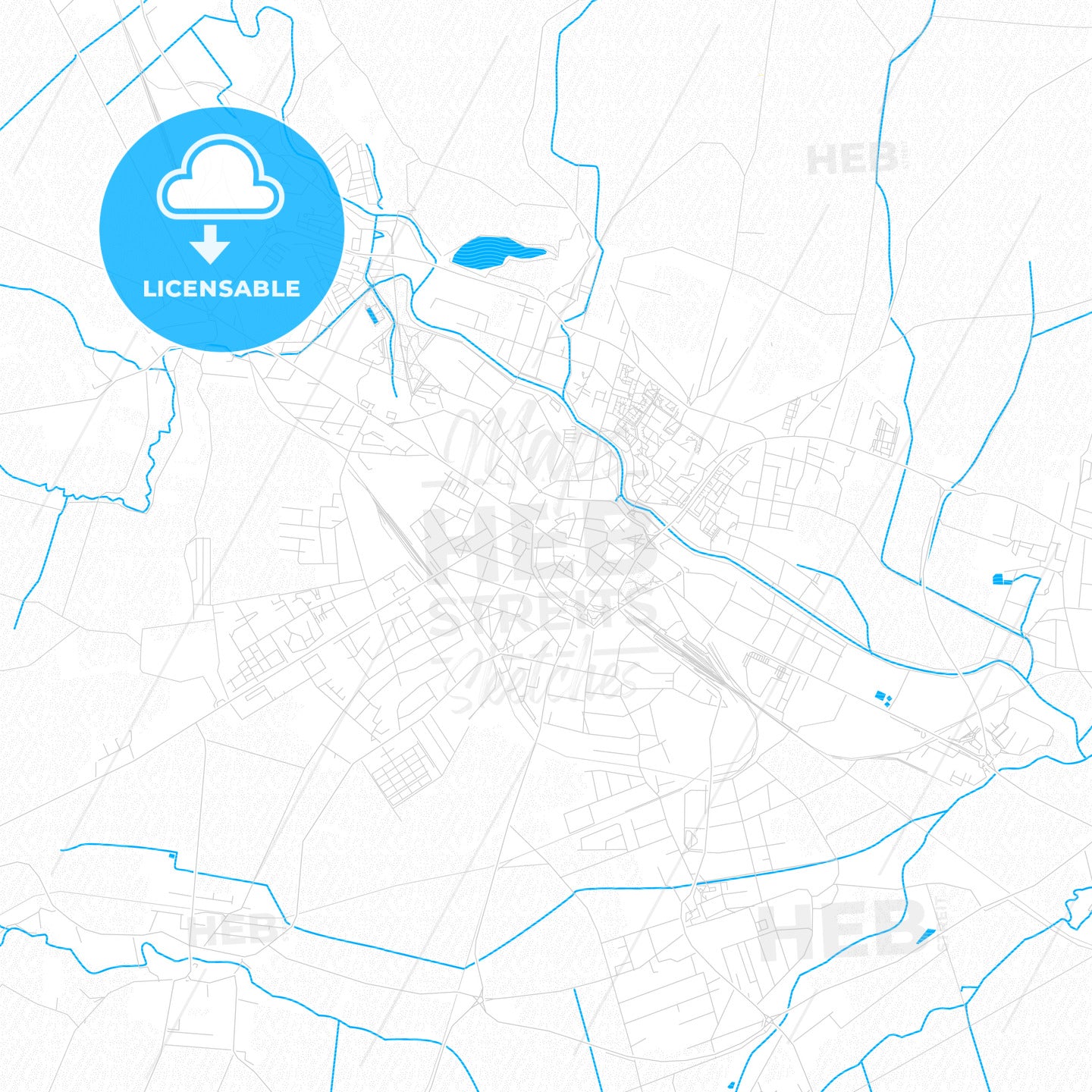 Opava, Czechia PDF vector map with water in focus