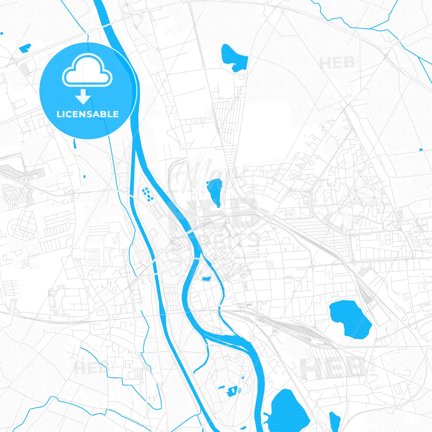Opole, Poland PDF vector map with water in focus