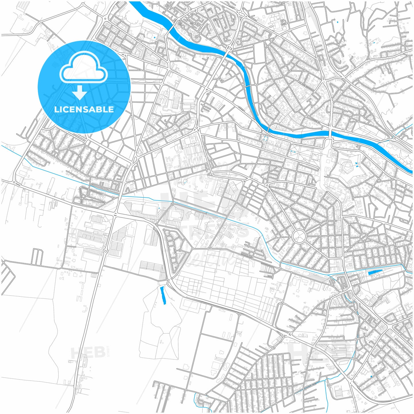 Oradea, Bihor, Romania, city map with high quality roads.