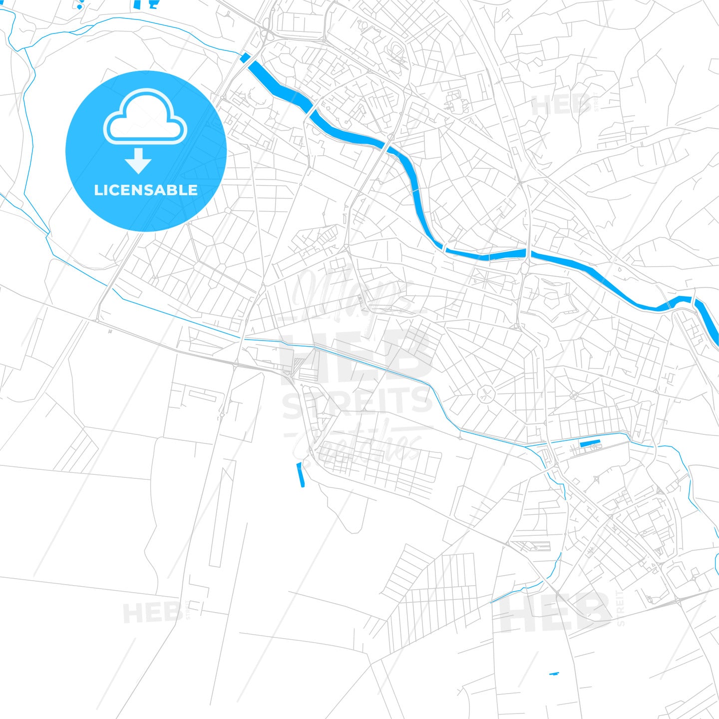 Oradea, Romania bright two-toned vector map