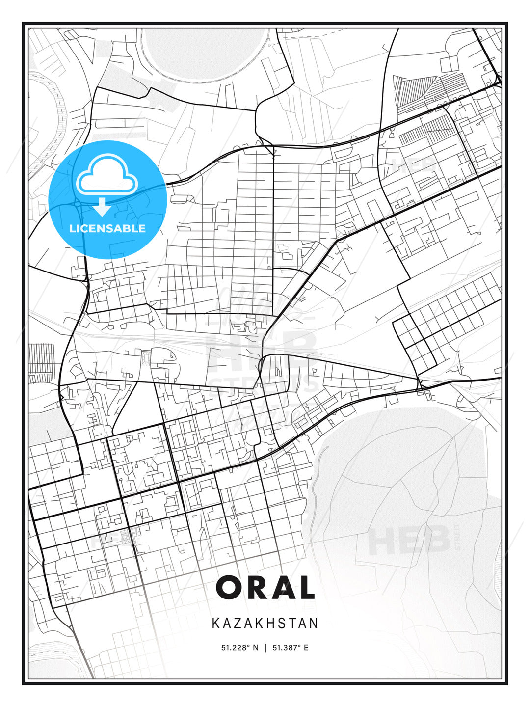 Oral, Kazakhstan, Modern Print Template in Various Formats - HEBSTREITS Sketches