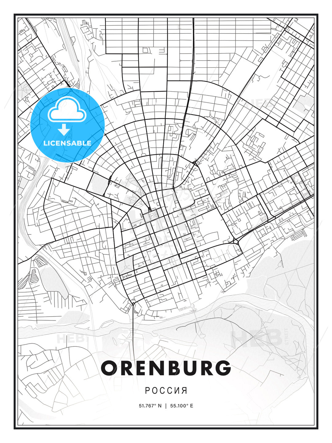 Orenburg, Russia, Modern Print Template in Various Formats - HEBSTREITS Sketches