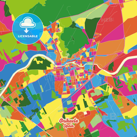 Orihuela, Spain Crazy Colorful Street Map Poster Template - HEBSTREITS Sketches