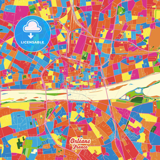 Orléans, France Crazy Colorful Street Map Poster Template - HEBSTREITS Sketches