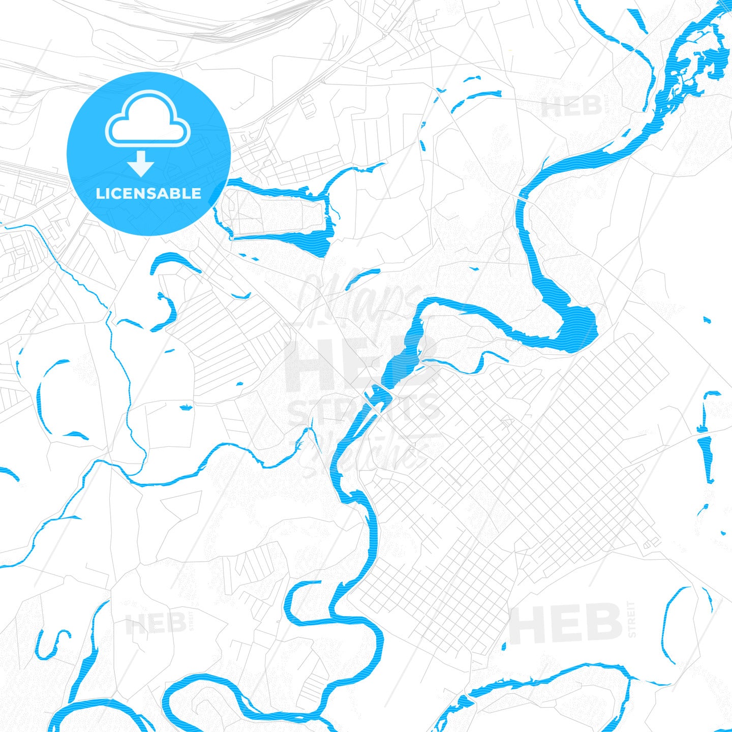 Orsk, Russia PDF vector map with water in focus
