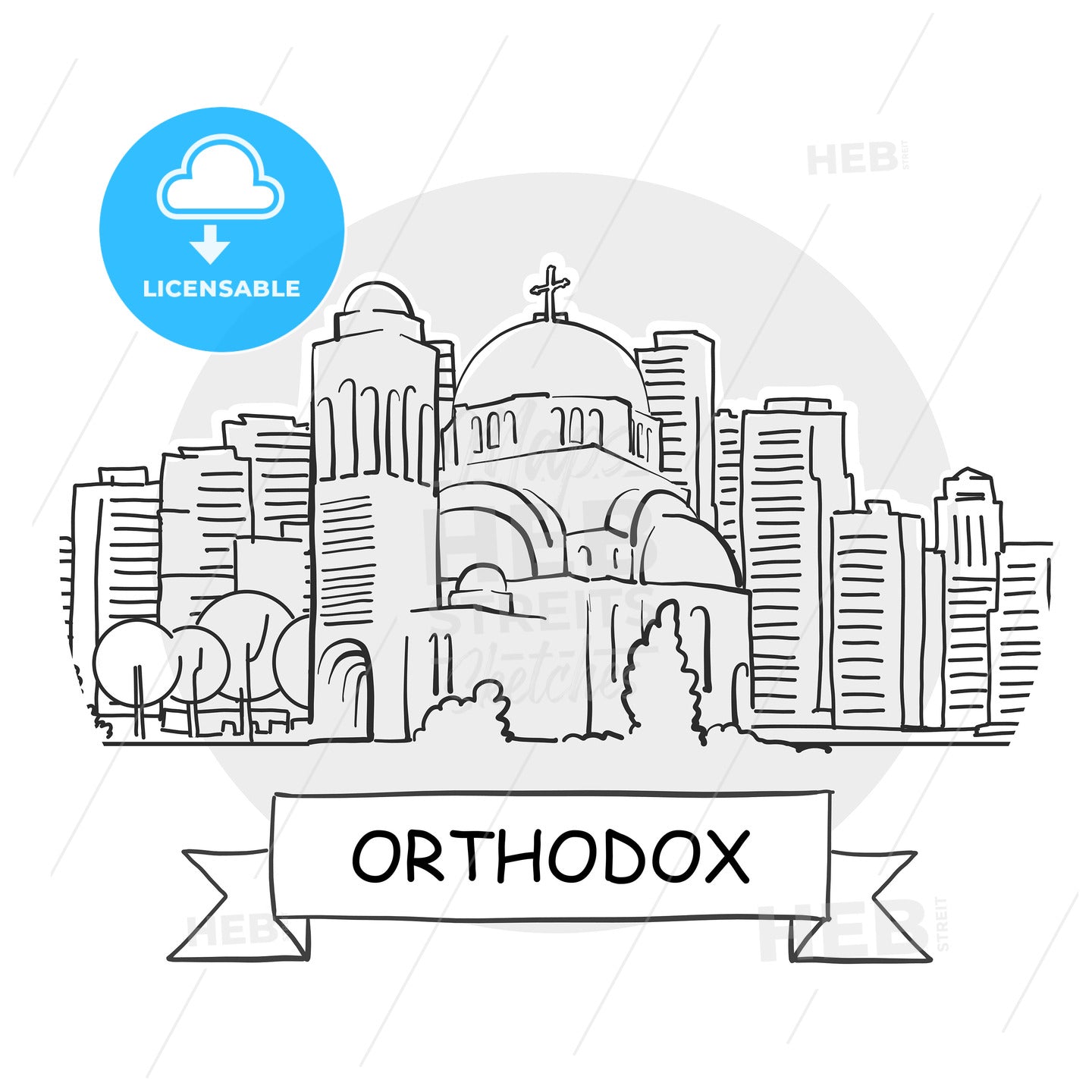 Orthodox hand-drawn urban vector sign – instant download