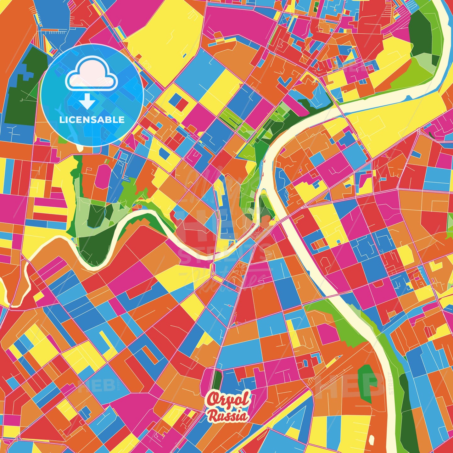Oryol, Russia Crazy Colorful Street Map Poster Template - HEBSTREITS Sketches