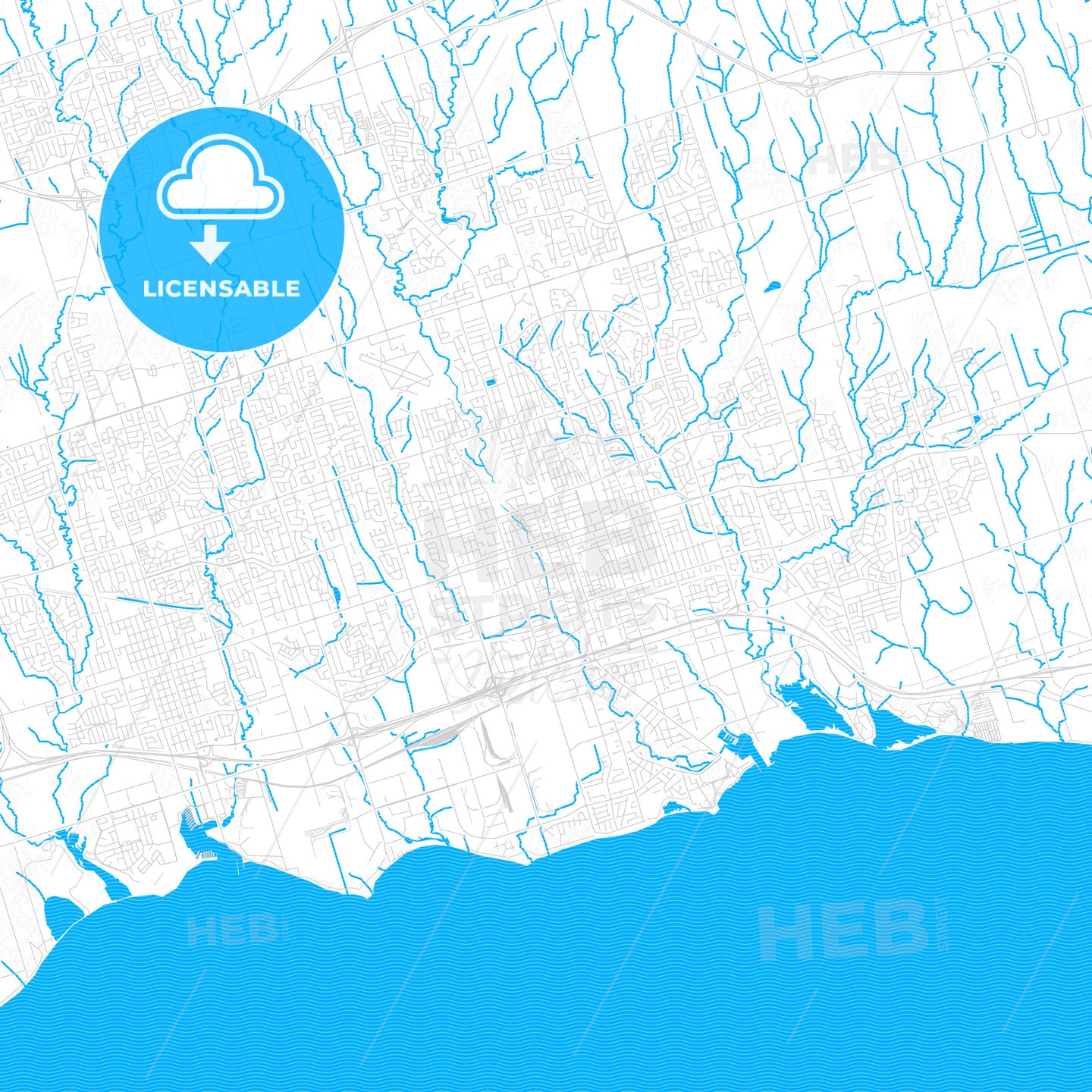 Oshawa, Canada PDF vector map with water in focus